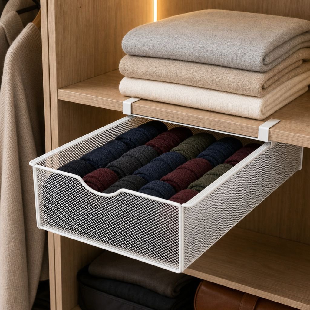 Three-in-one wardrobe hanging underwear storage box in closet