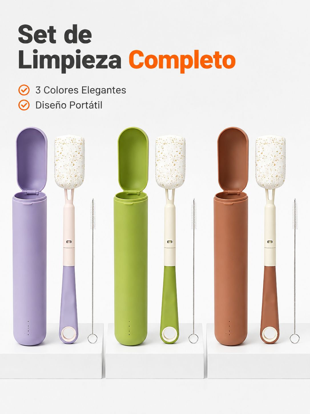 Set de cepillos para biberón y tetina de bebé, portátil, con esponja de pulpa de madera y silicona