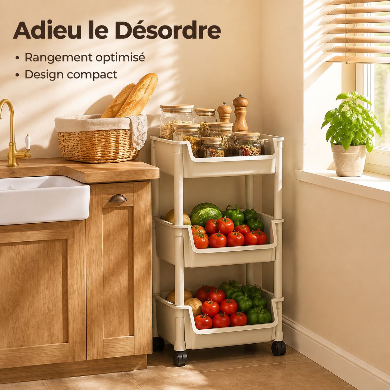 Desserte de rangement de cuisine à roulettes