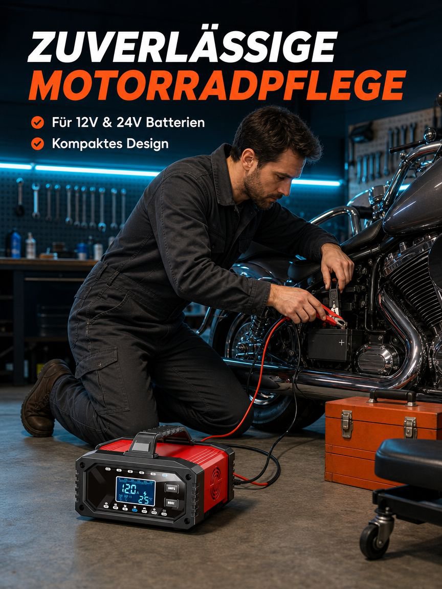 Motorrad-Ladegerät mit LCD-Anzeige und Stromregulierung