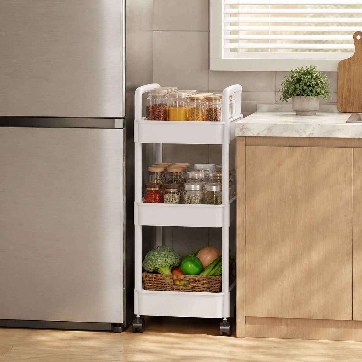 Rotating Multi-Tier Storage Trolley for Kitchen and Bathroom