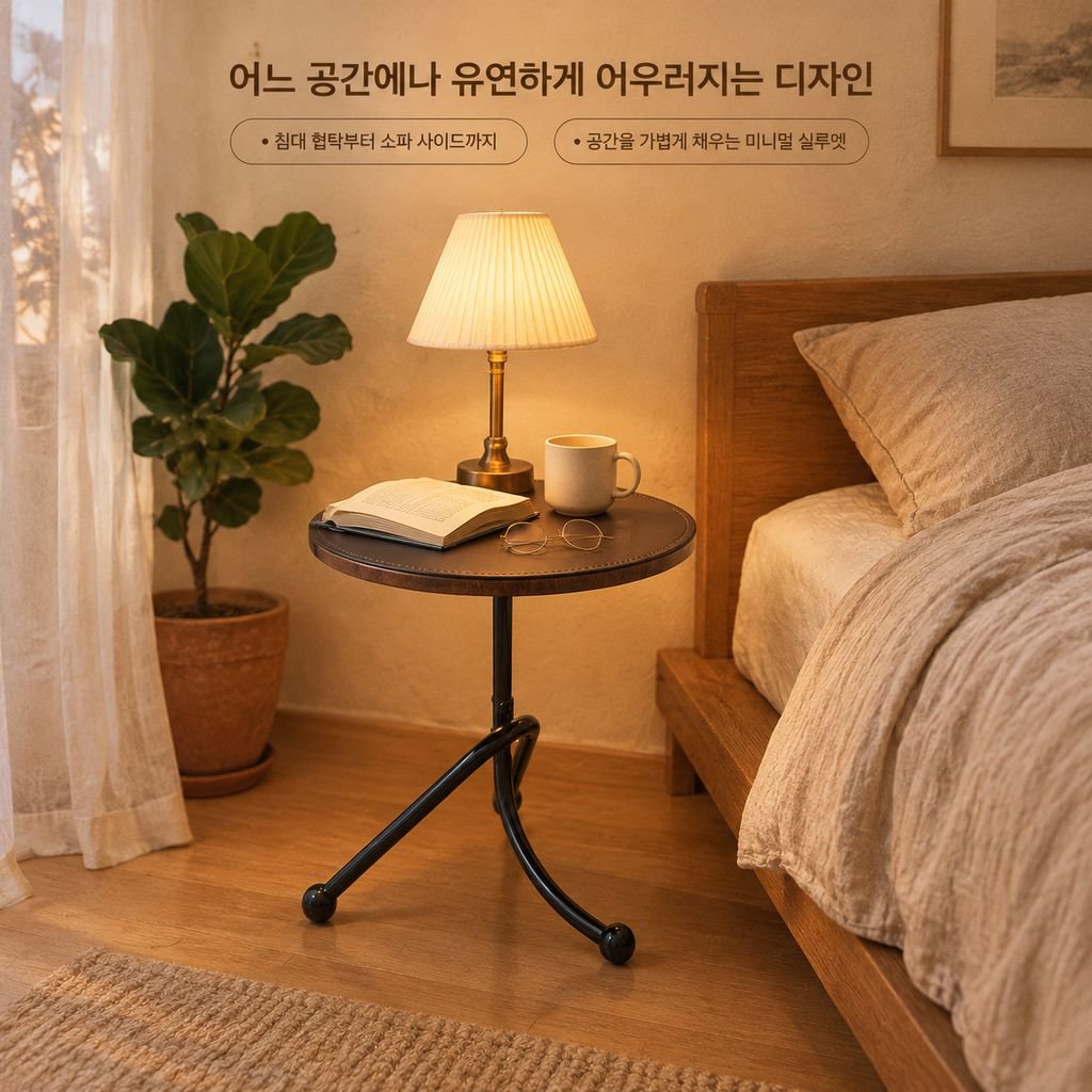 레트로 가죽 사이드 테이블 거실 소파 선반 협탁 침실 미니 코너 테이블