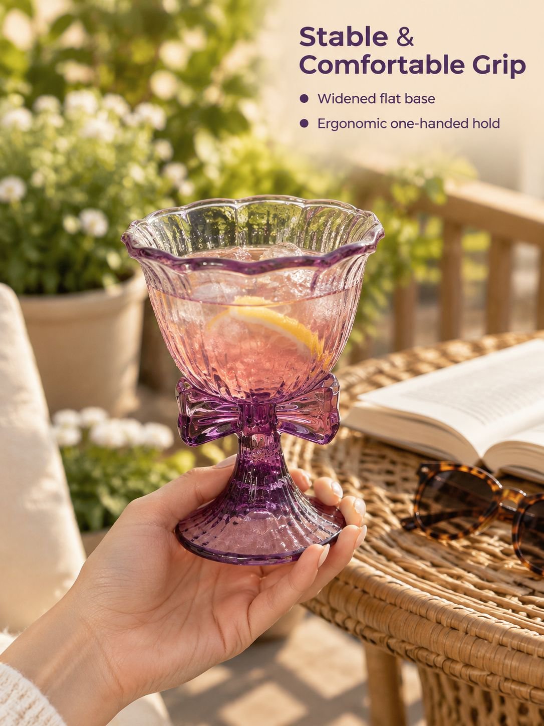 Purple Bow High-Stem Glass on a decorated dinner table