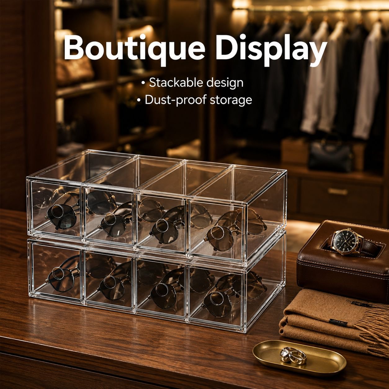Multi-functional Drawer Glasses Box Transparent Myopia Glasses Storage Display Desktop Organizer