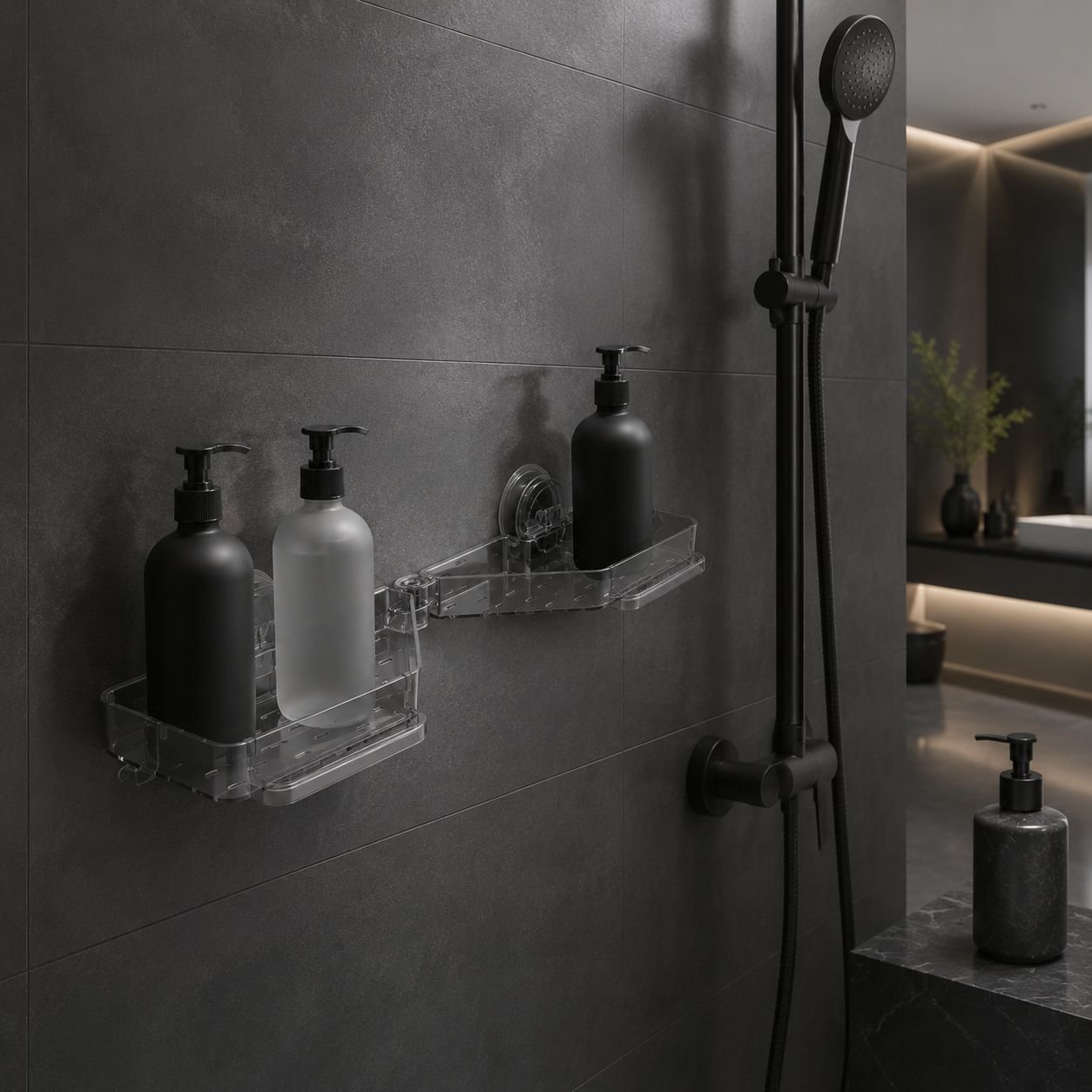 Easy installation suction cup bathroom shelf for toiletries