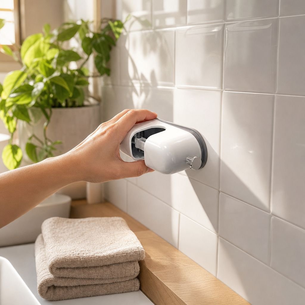 Mop clip with strong suction cup for damage-free installation