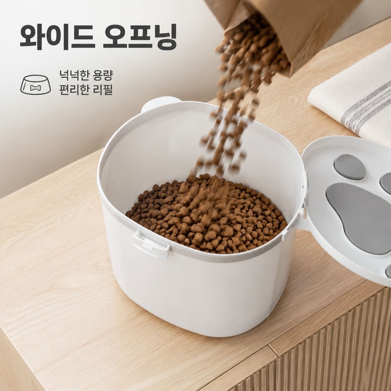 고양이 사료 밀폐 보관통 반려동물 사료 방습 수납함