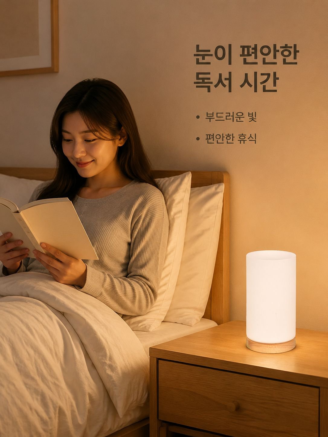 따뜻한 빛 침실 침대 옆 램프