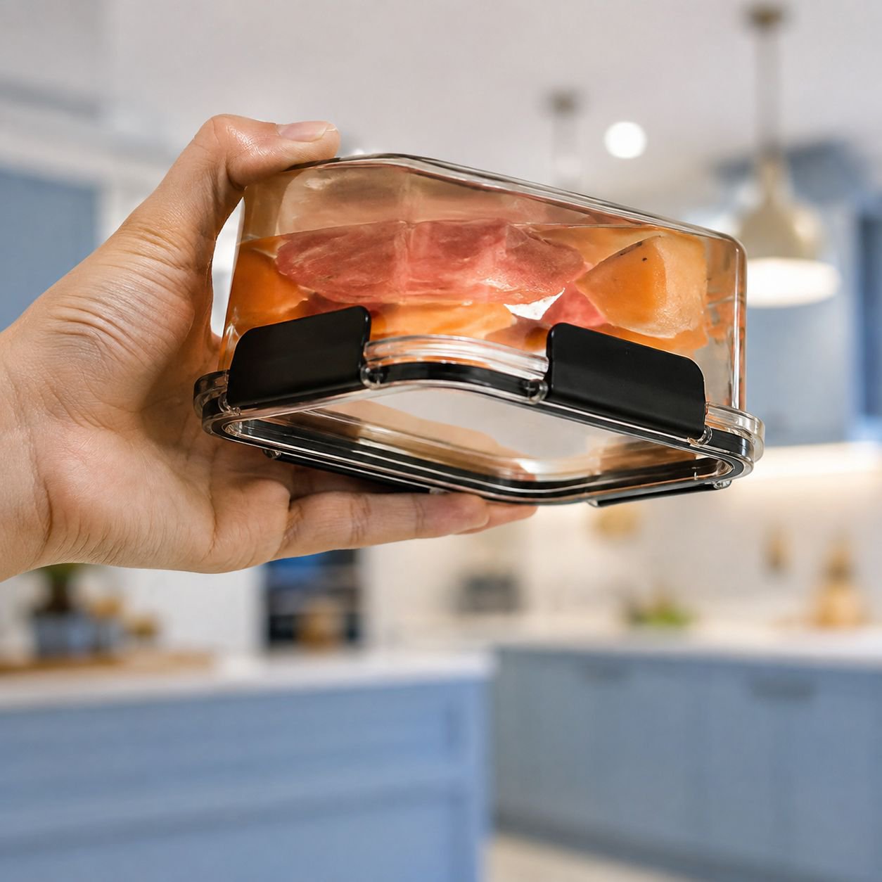 Clear food storage box with airtight seal for refrigerator use