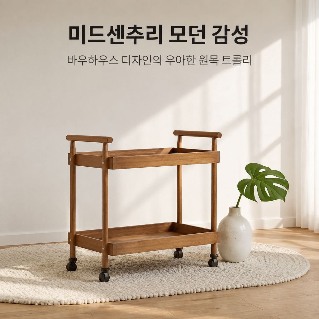 레트로 원목 이동식 트롤리 침대 옆 수납 선반 소파 사이드 테이블