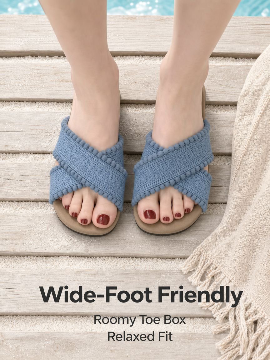 Woven Cross-Over Slippers for Women, Stylish Bohemian Beach Sandals