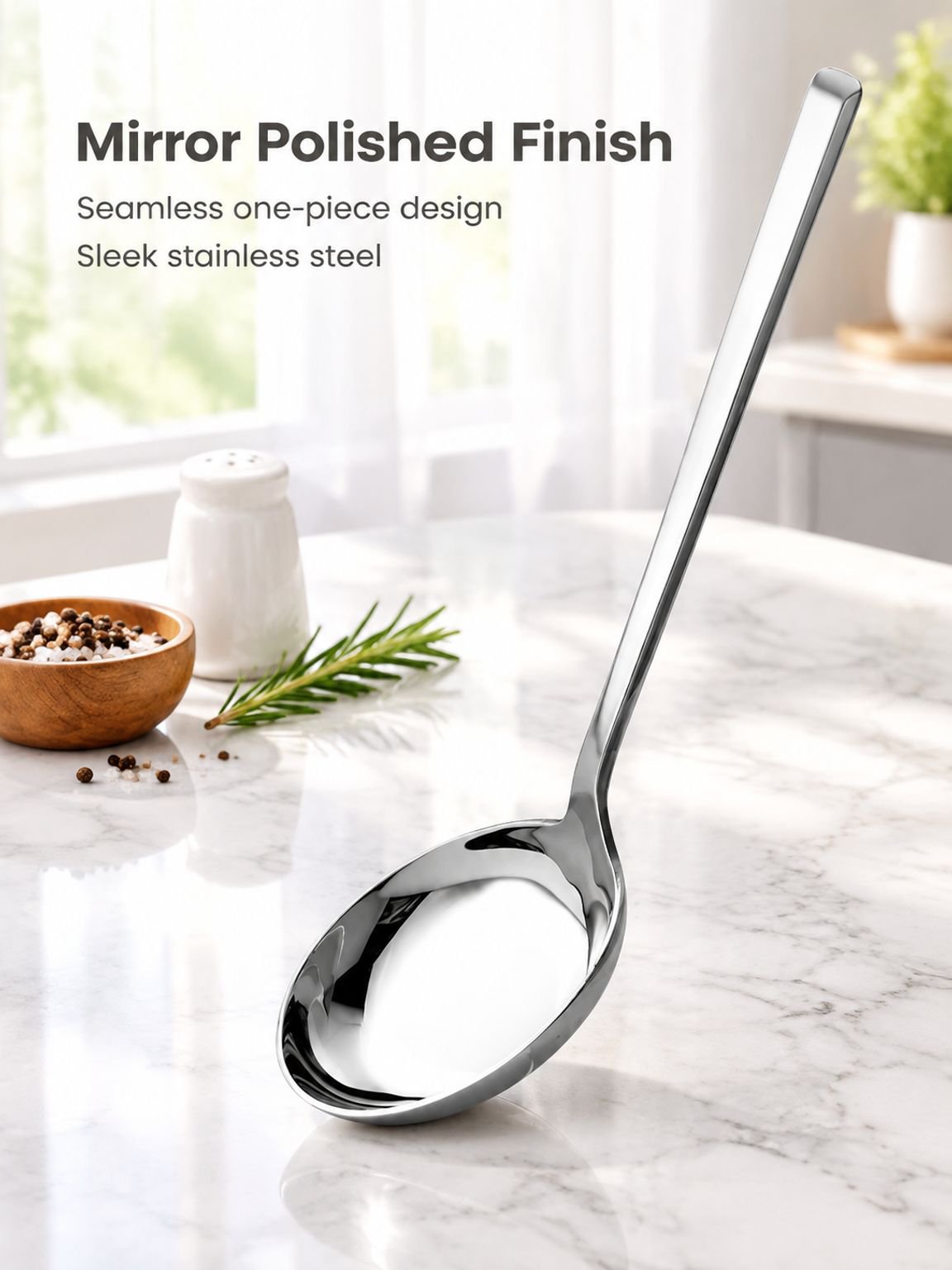 Stainless steel long-handled soup ladle