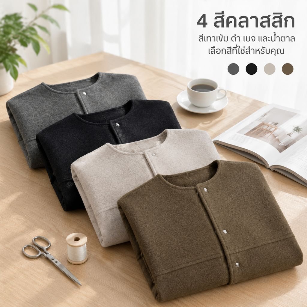 เสื้อครอปผ้าขนสัตว์คอกลมดีไซน์เก๋สำหรับผู้หญิง