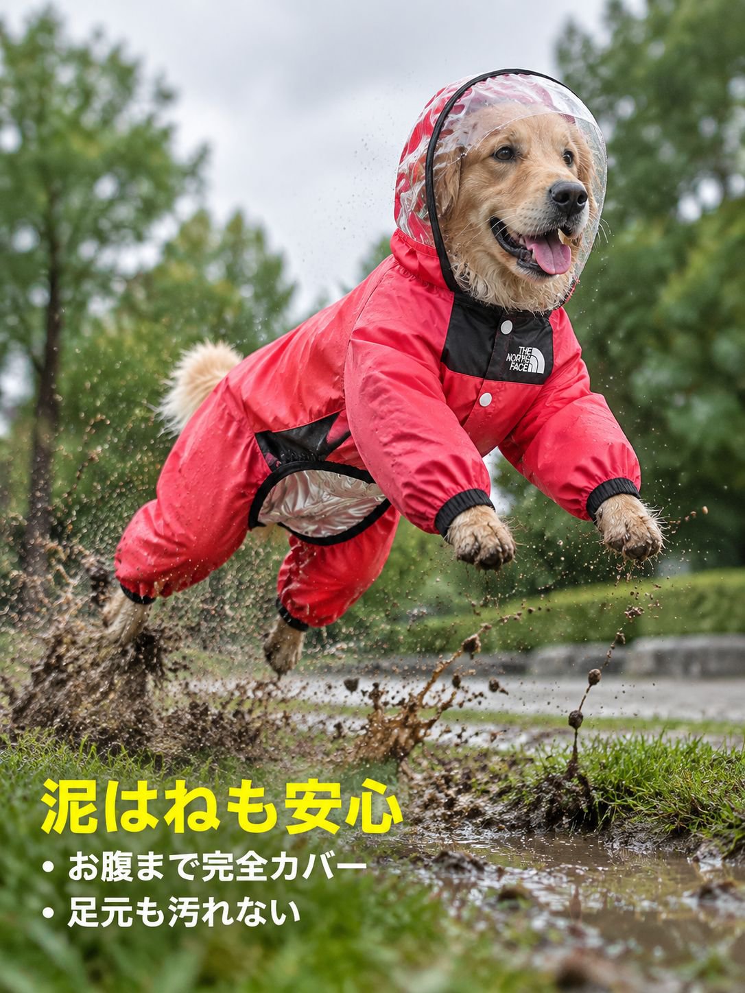 【小型犬・中型犬・大型犬】透明フード付き犬用レインコート 