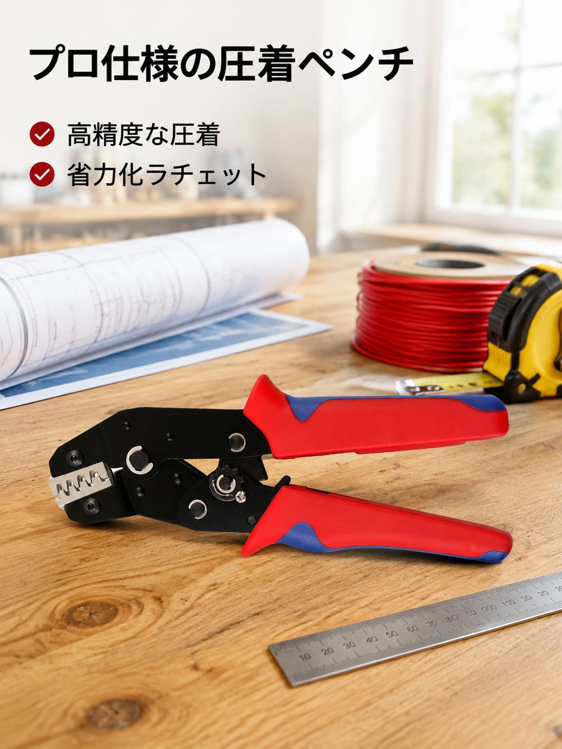 ラチェット式省力化スプリング端子・コールドプレス端子用圧着ペンチ