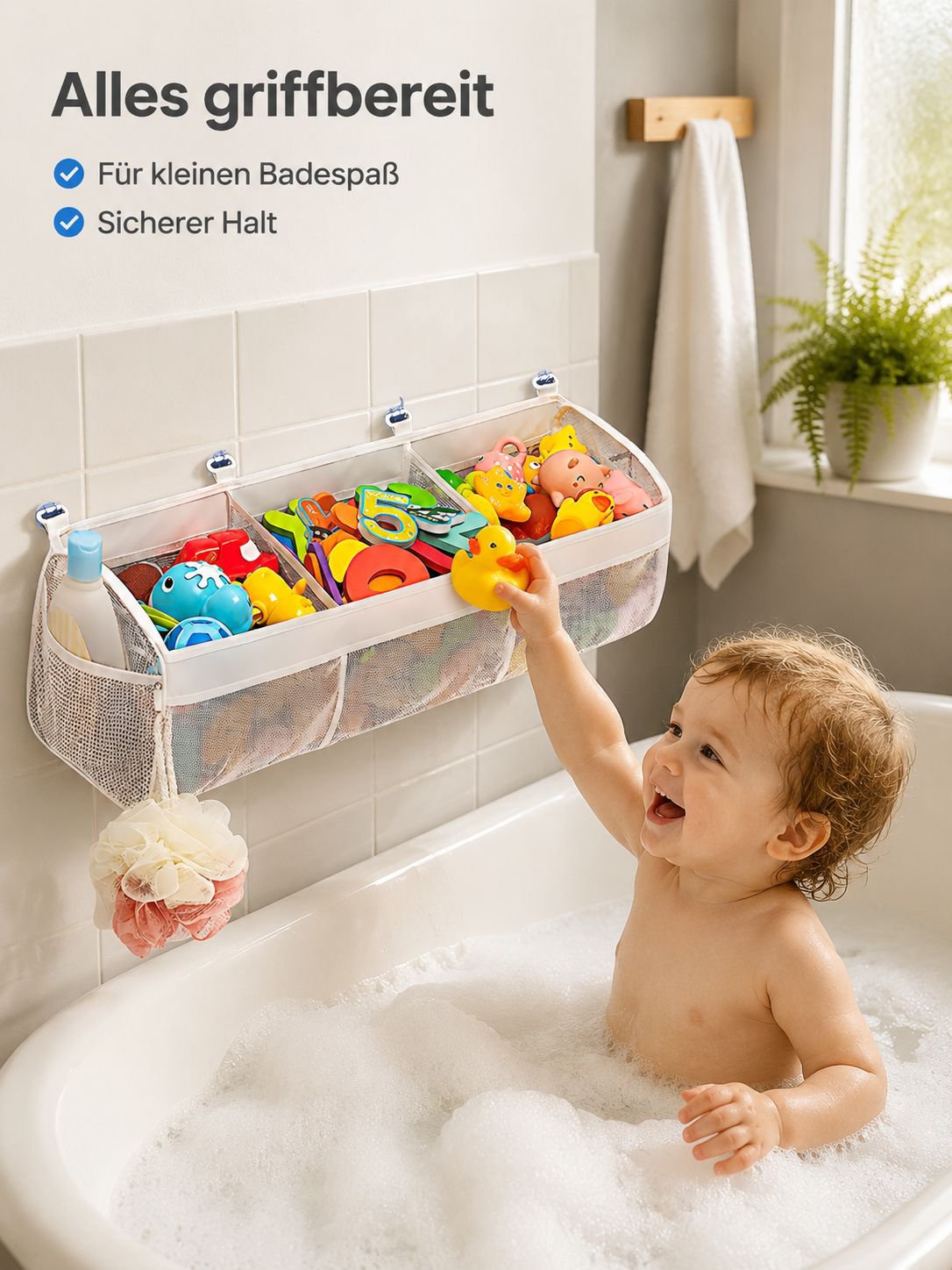 Multi-Grid-Klassifizierung Kinderbadezimmer-Spielzeug-Aufbewahrungstasche Babybadezimmer-Wandbehangt