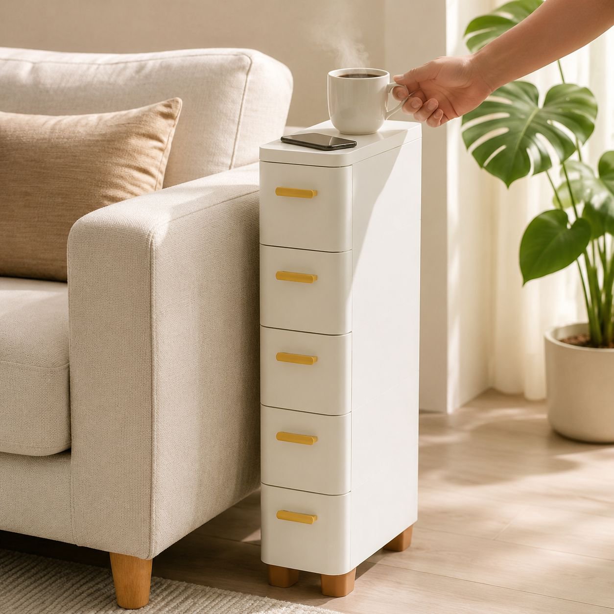 Efficient storage solution for tight gaps in the home
