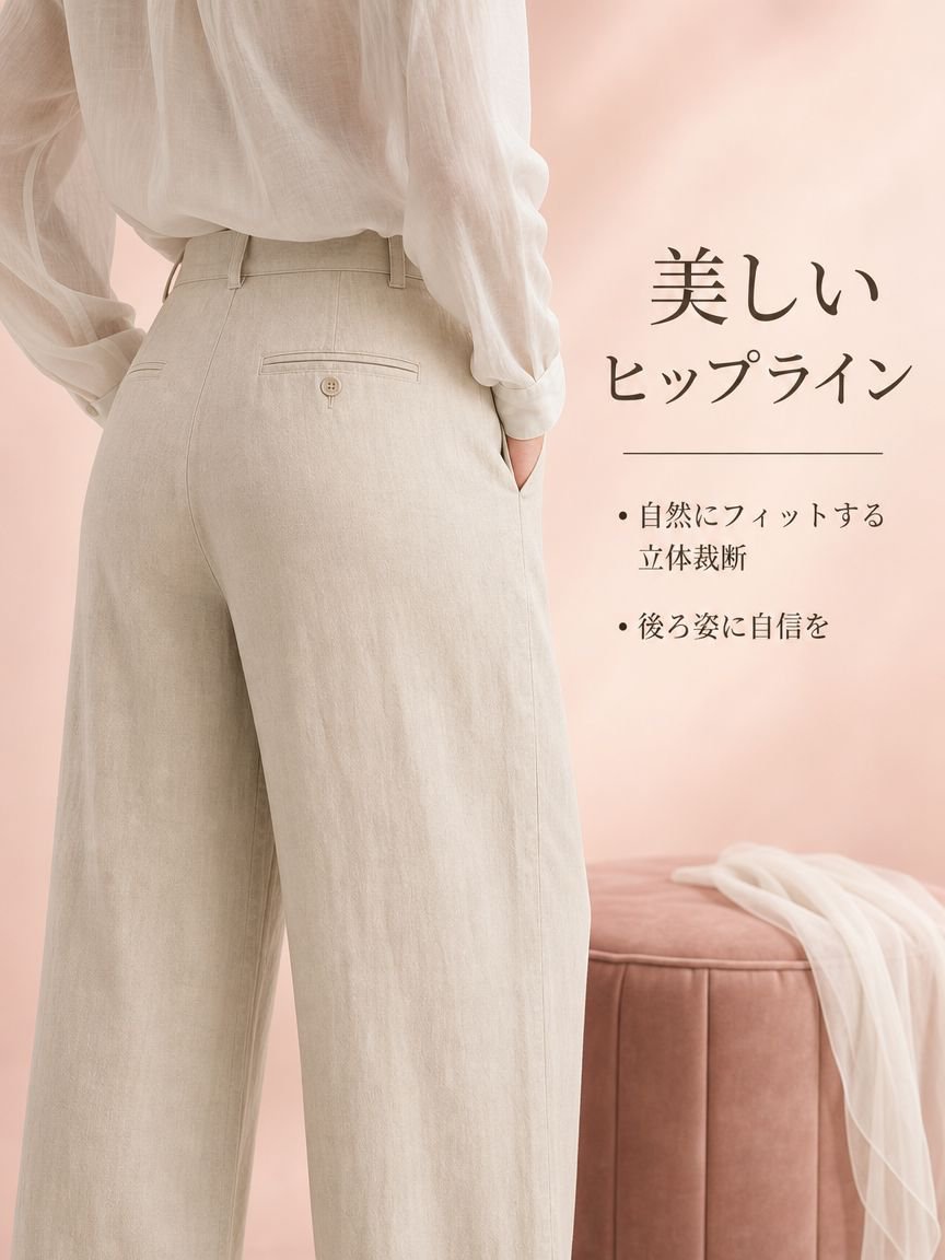 ナチュラルドレープ感が美しいパンツの横姿