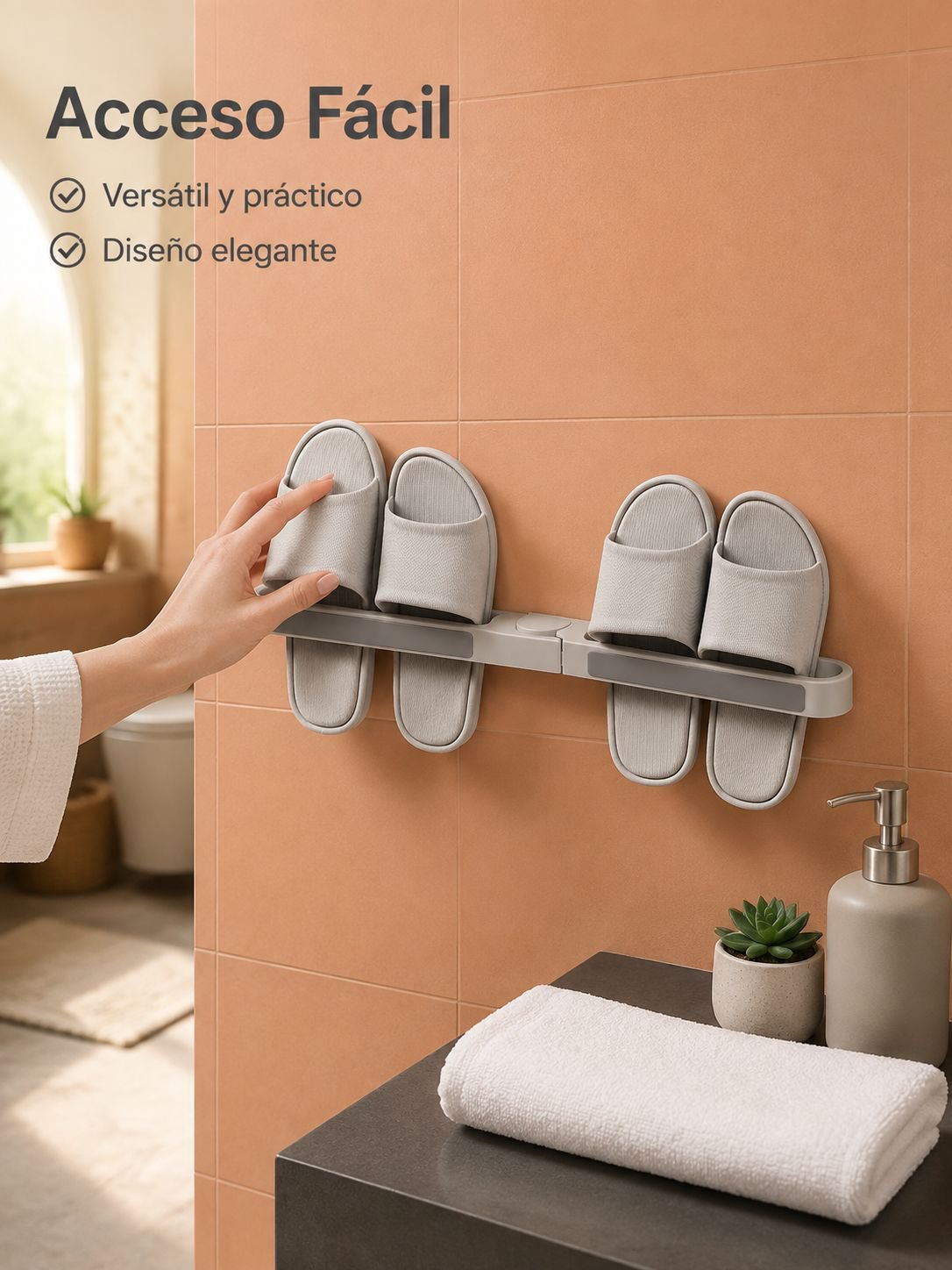 Soporte para zapatillas de baño sin taladro, estante de pared para escurrir y organizar zapatos