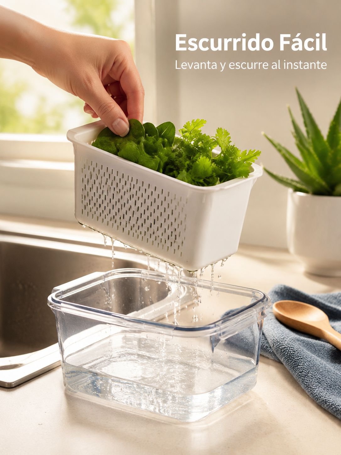 Caja conservadora con escurridor