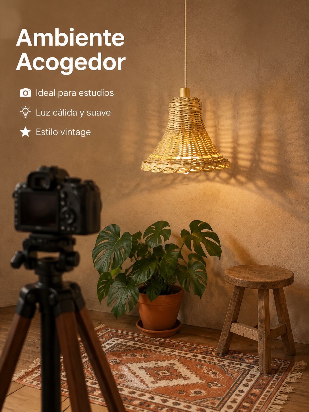 Lámpara colgante artesanal de ratán para fotografía y decoración