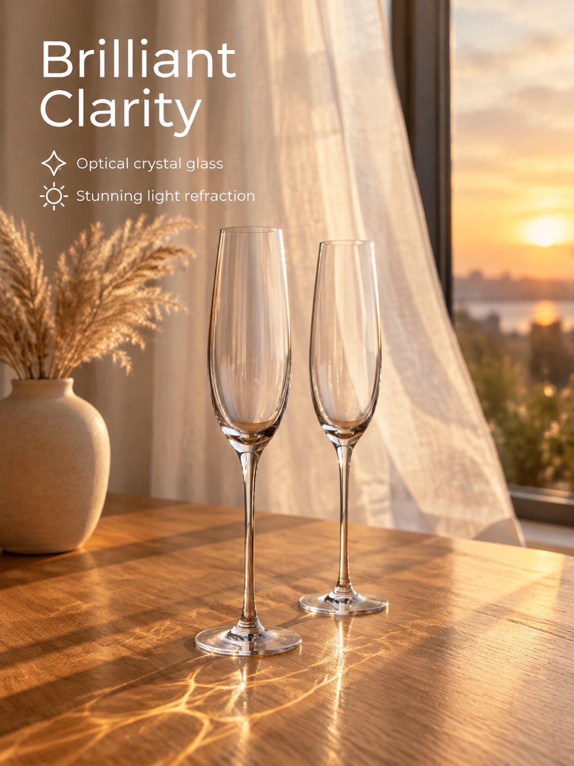 Champagne flute set shown from multiple angles