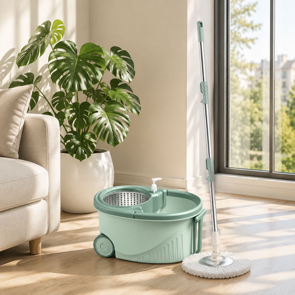 Handfree rotary mop dry and wet household mop bucket wheel efficient mopping tools