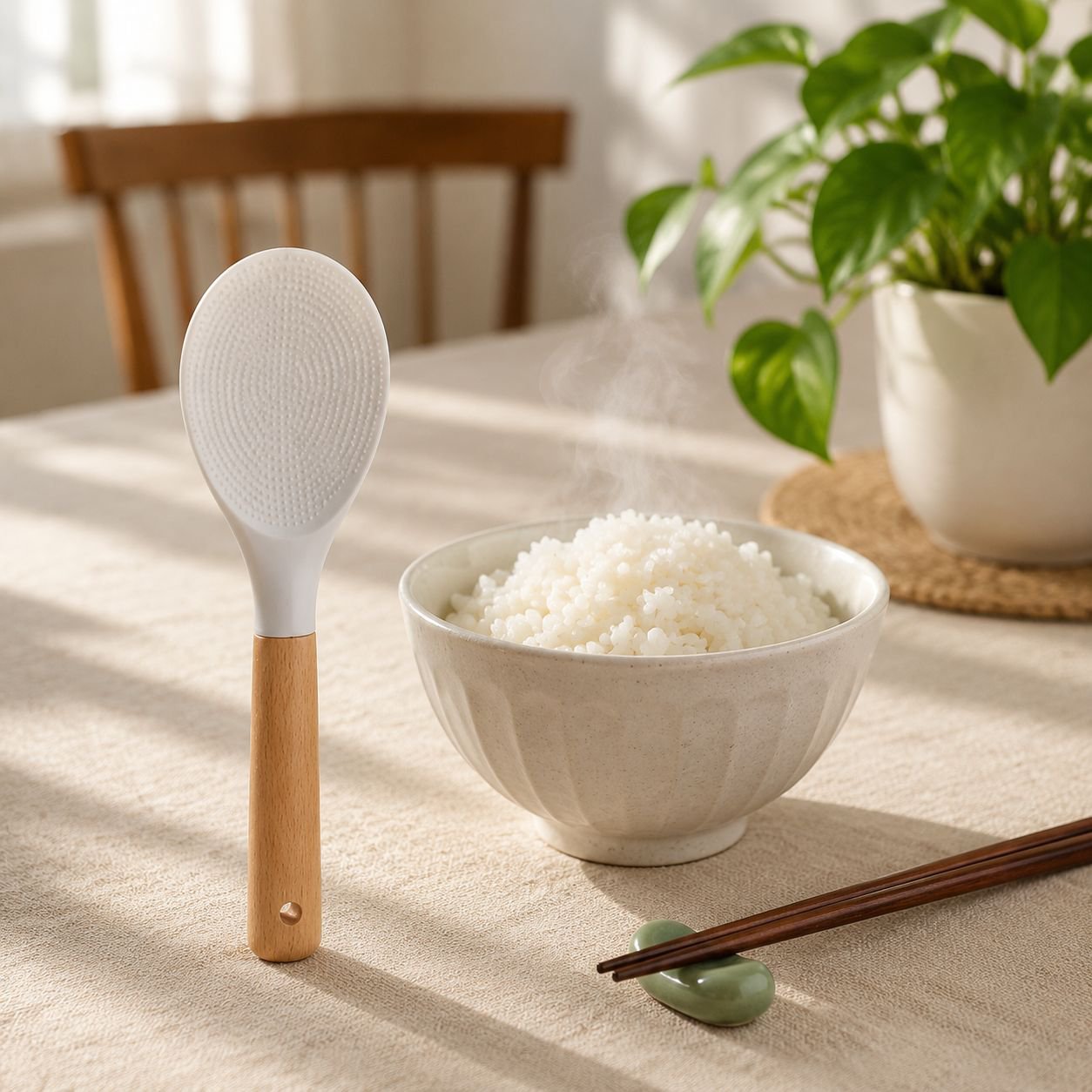Wooden handle silicone rice spoon
