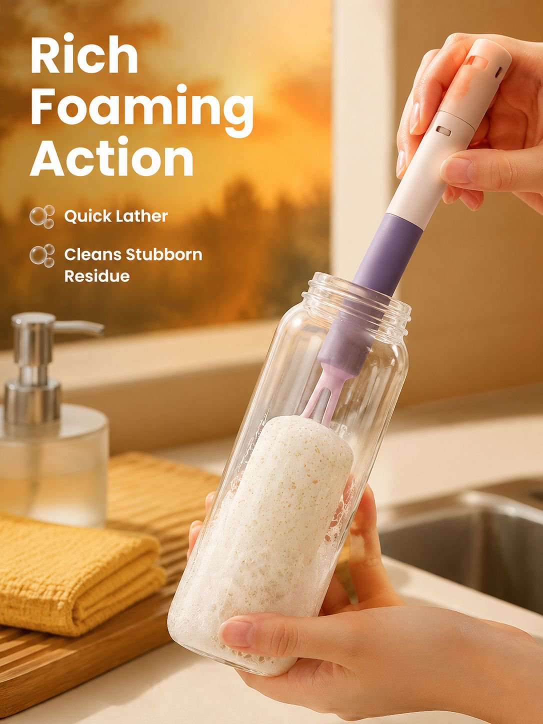 Travel Baby Bottle Brush with Pulp Cotton and Silicone Nipple Brush