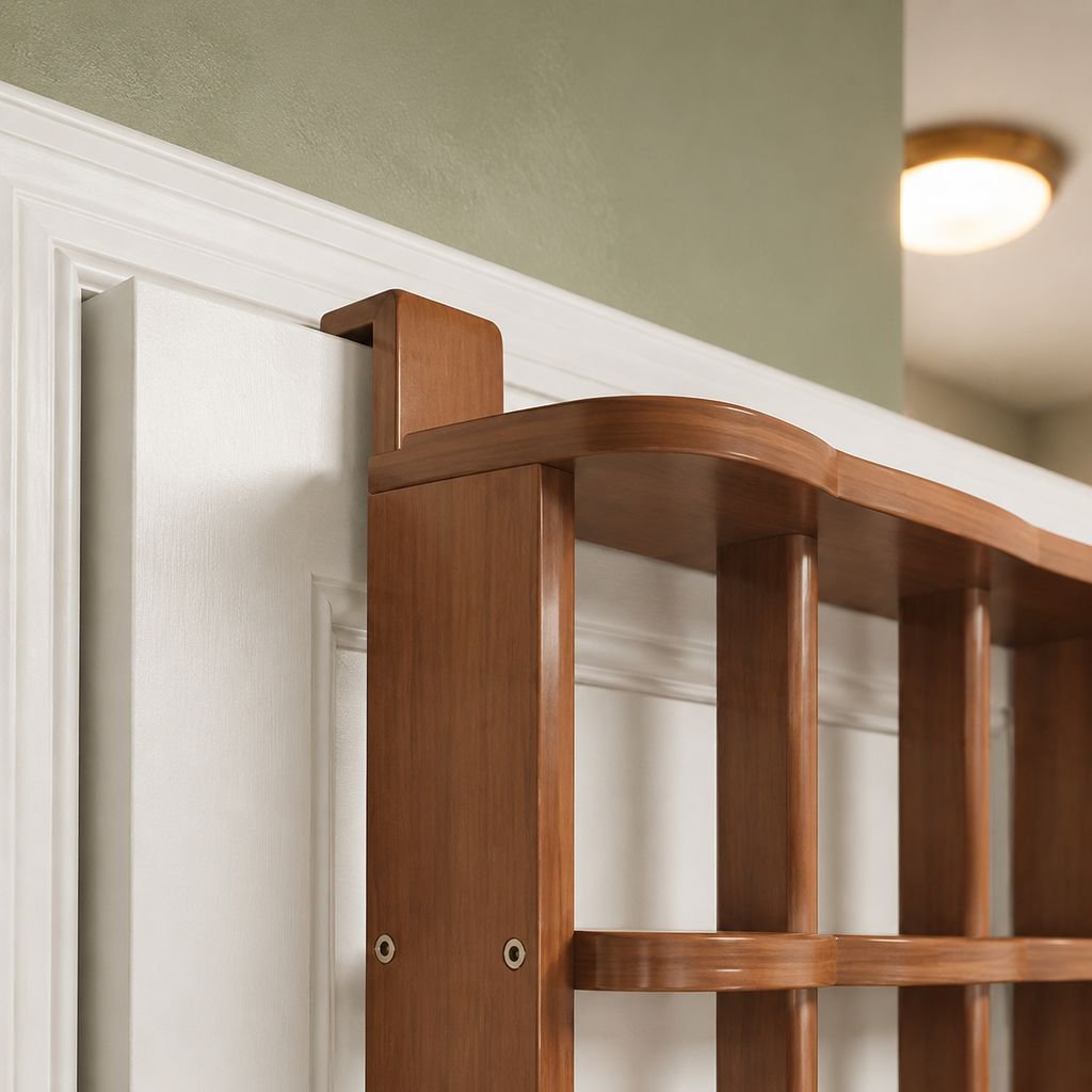 Multiple pairs of slippers neatly organized in overdoor organizer