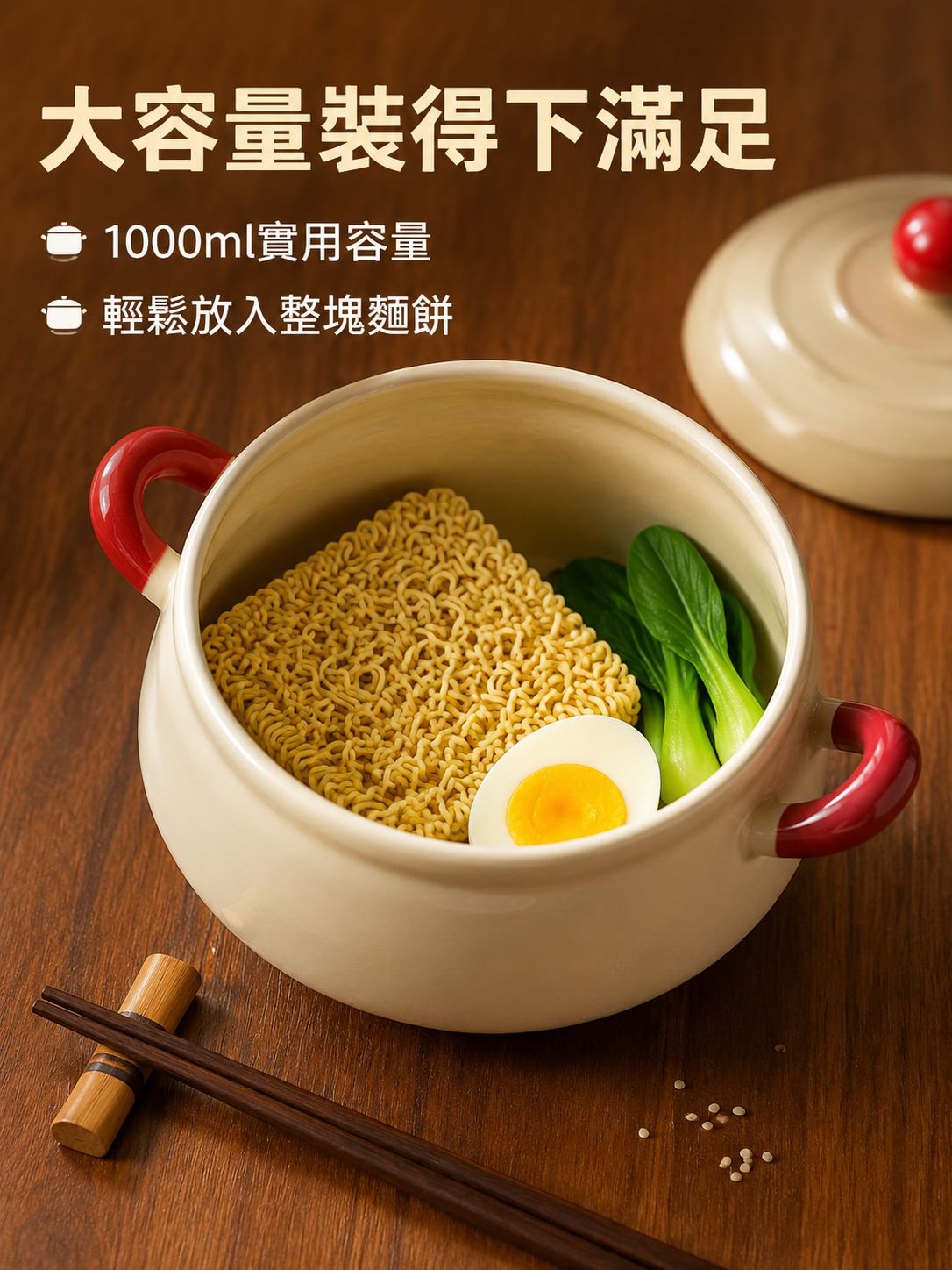 陶瓷泡麵碗帶蓋創意拉麵碗