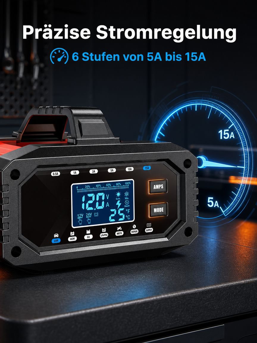 Motorrad-Ladegerät mit robustem Design und Display