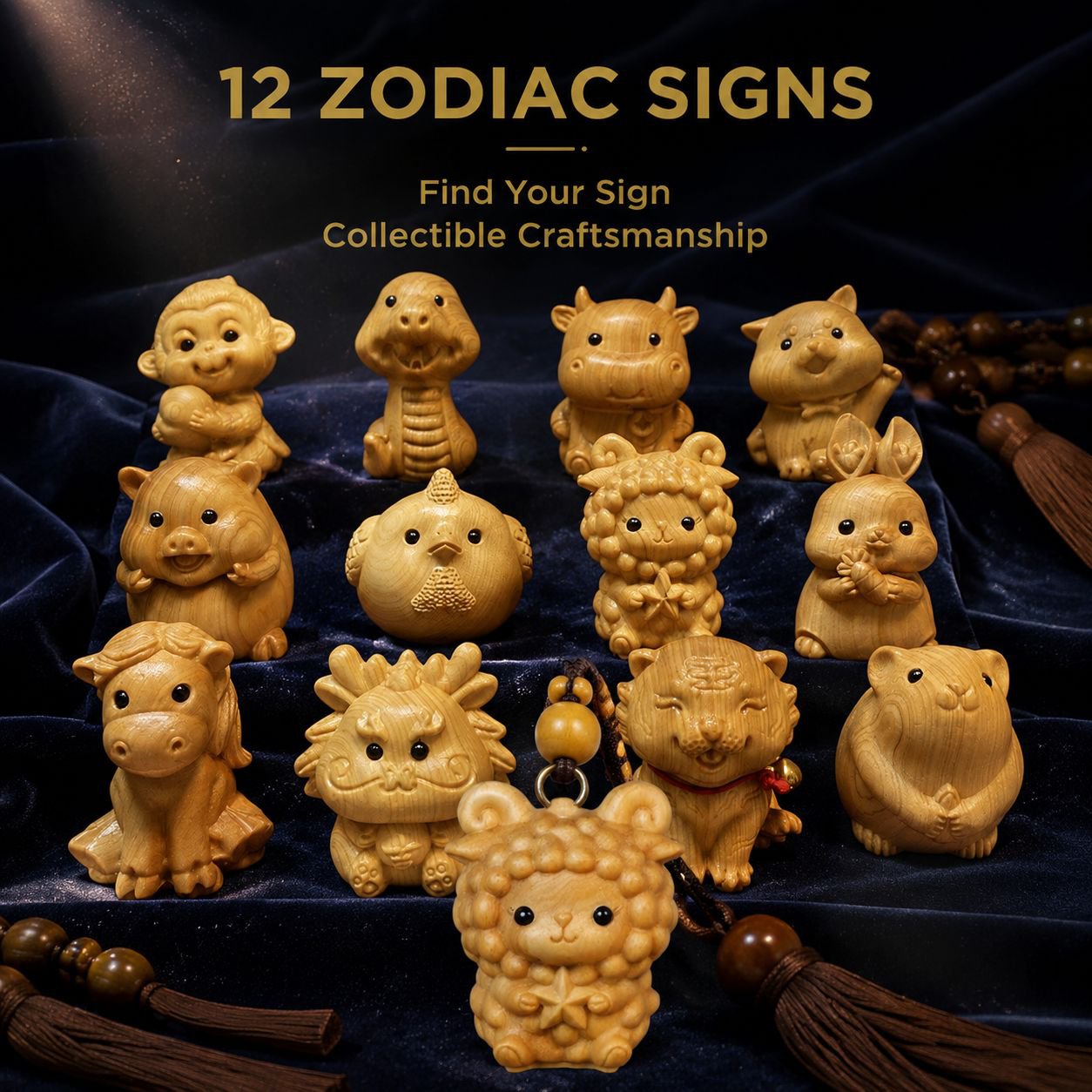12 Zodiac Signs Cedar Wood Car Carving Decoration
