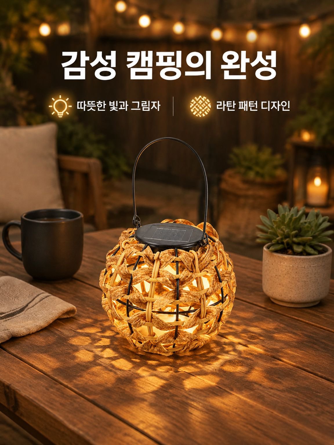 분위기 있는 라탄 스타일 LED 랜턴