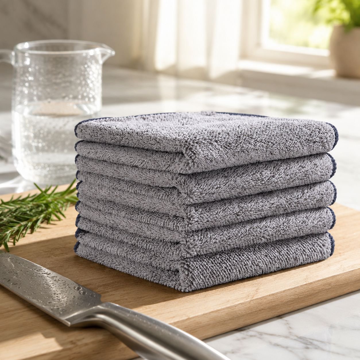 Stack of reusable bamboo charcoal kitchen towels