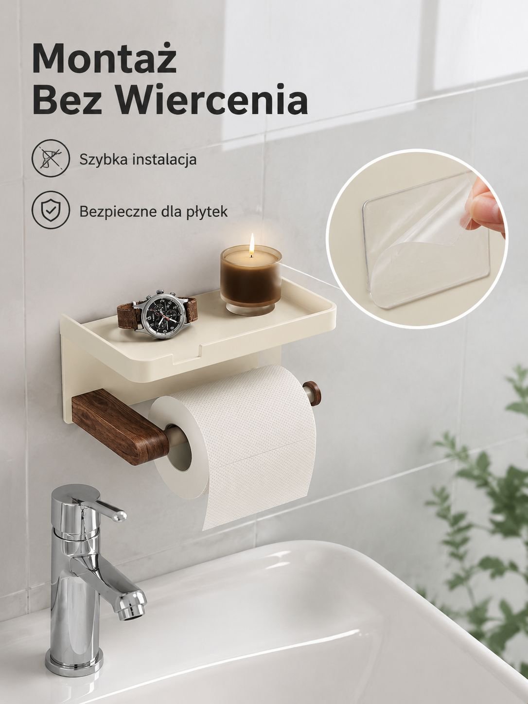 Bezwierceniowy pojemnik na papier toaletowy z orzecha włoskiego do łazienki
