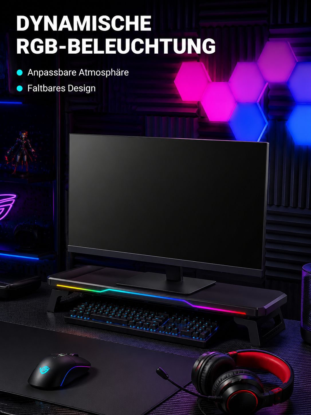 Cooler Computer-Erhöhungsständer, Erweiterungsdock, Desktop-Speicherregal, faltbares, leuchtendes Di