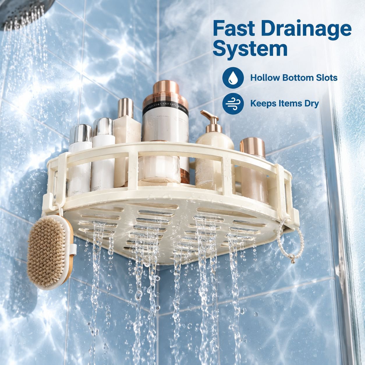 Shower corner basket, easy-to-install storage shelf