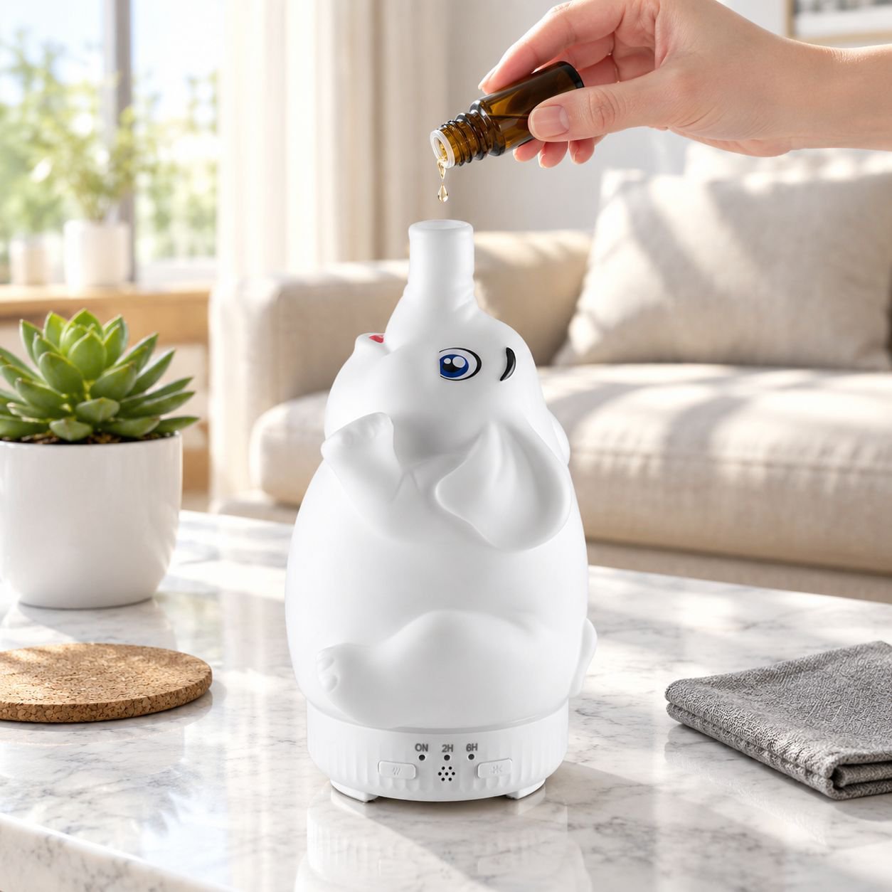 Colorful Light Rotating Elephant Aroma Diffuser, Silent Jellyfish Mini Humidifier