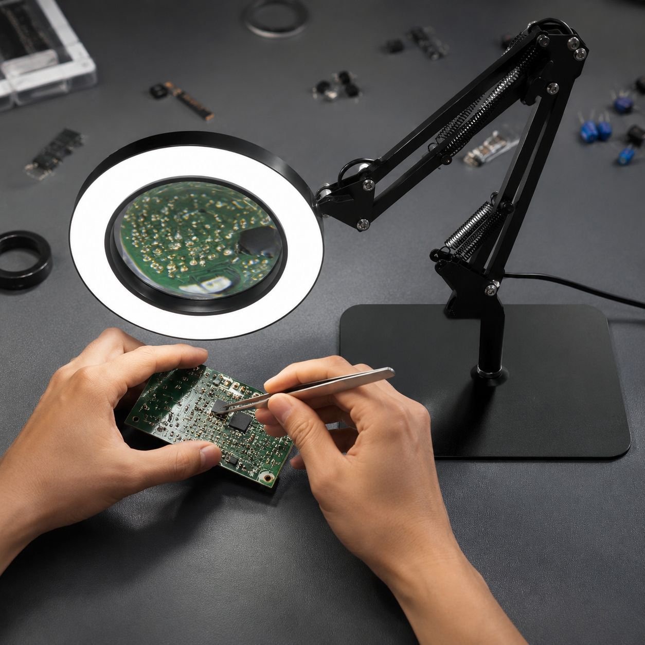 Lampe de bureau pliante avec loupe JMY, protection des yeux, idéale pour la lecture et l'étude