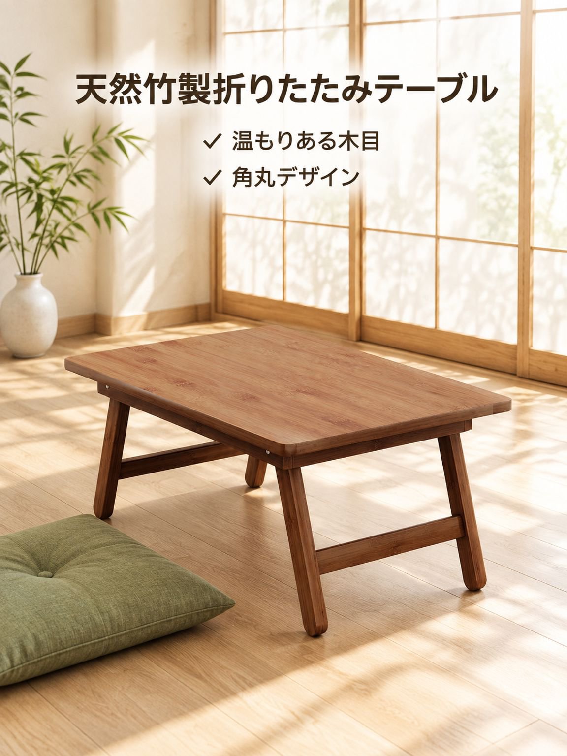 無垢材製出窓用折りたたみ式ローテーブル