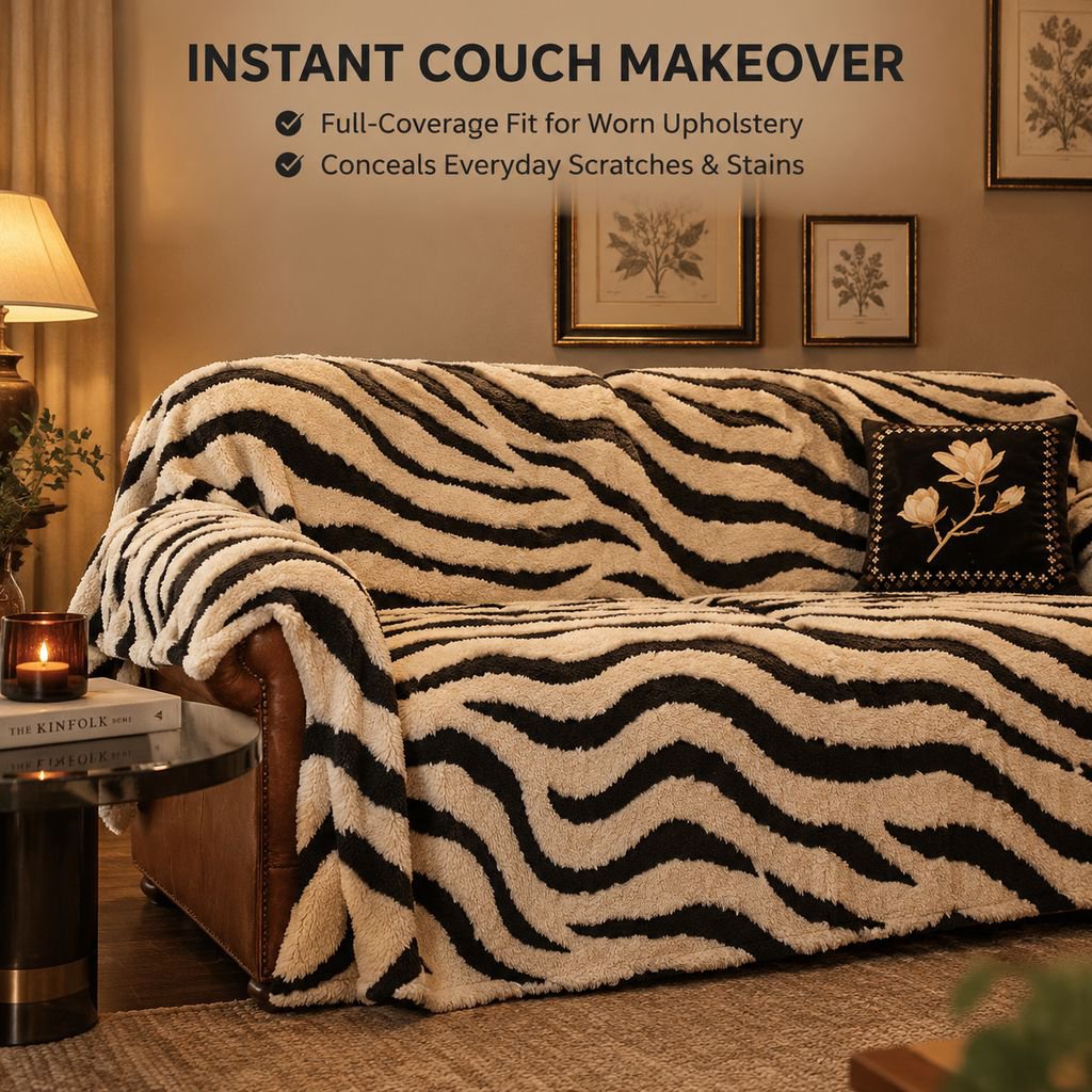 Plush Zebra Pattern Sofa Throw Blanket Full Coverage Couch Slipcover