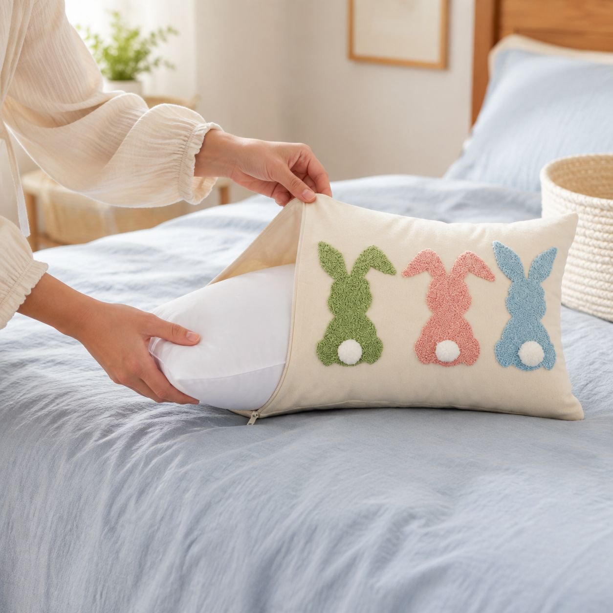 Easter Bunny Pillowcase Pillowcase Easter Home Decor Home Embroidery