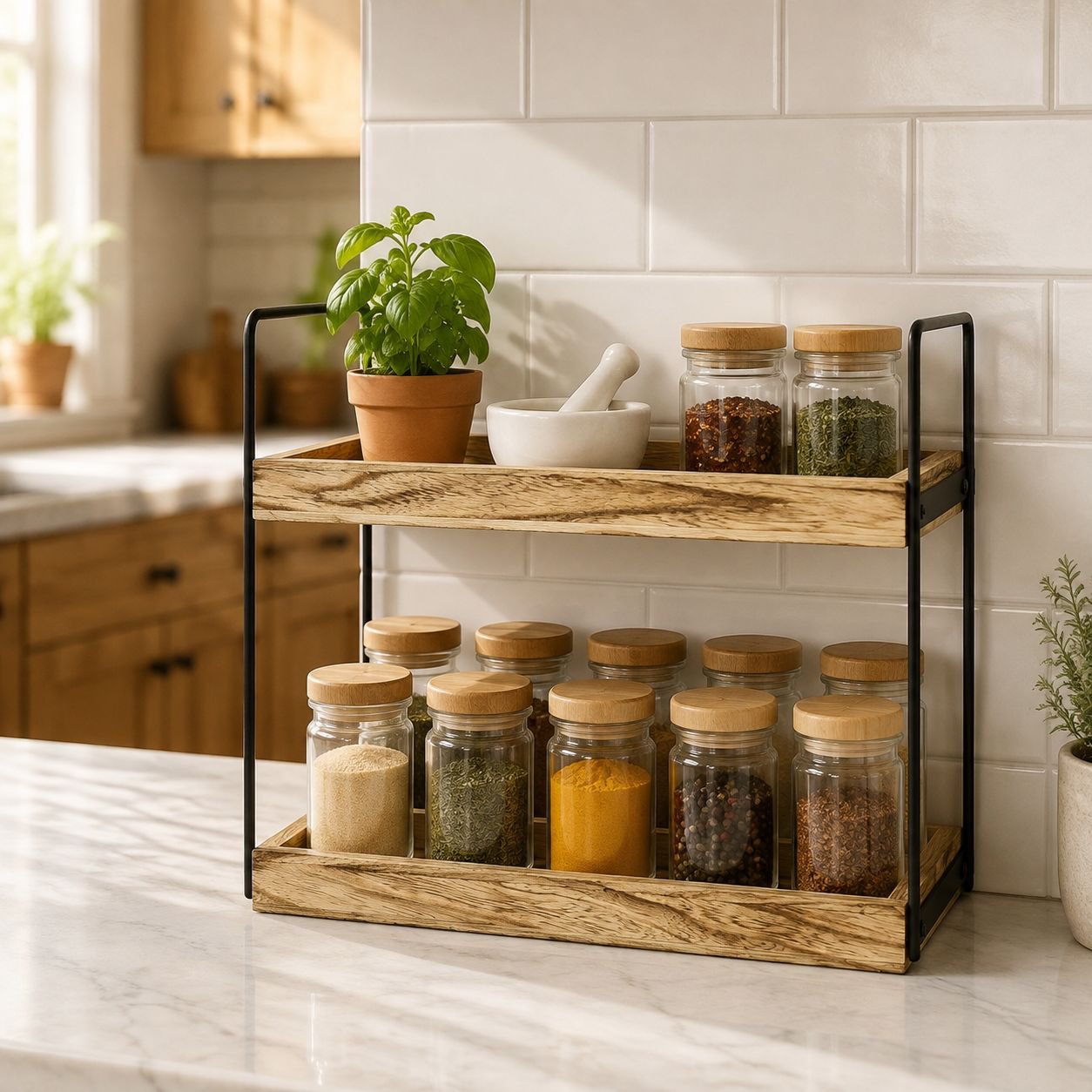 Countertop Organizer Rack, Kitchen & Bathroom Spice and Cosmetic Shelf