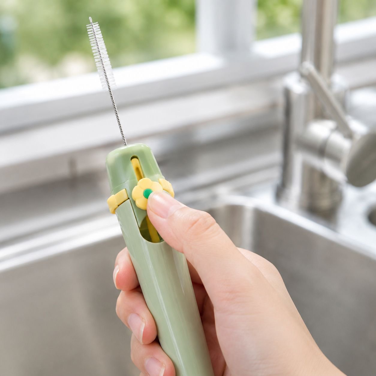 Compact cup brush for travel and home use