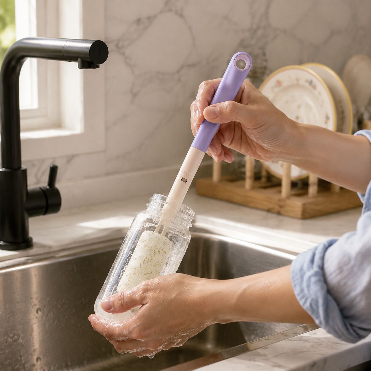 Tragbares Babyflaschenbürsten- und Silikon-Saugerbürsten-Set, Reinigungsset für unterwegs