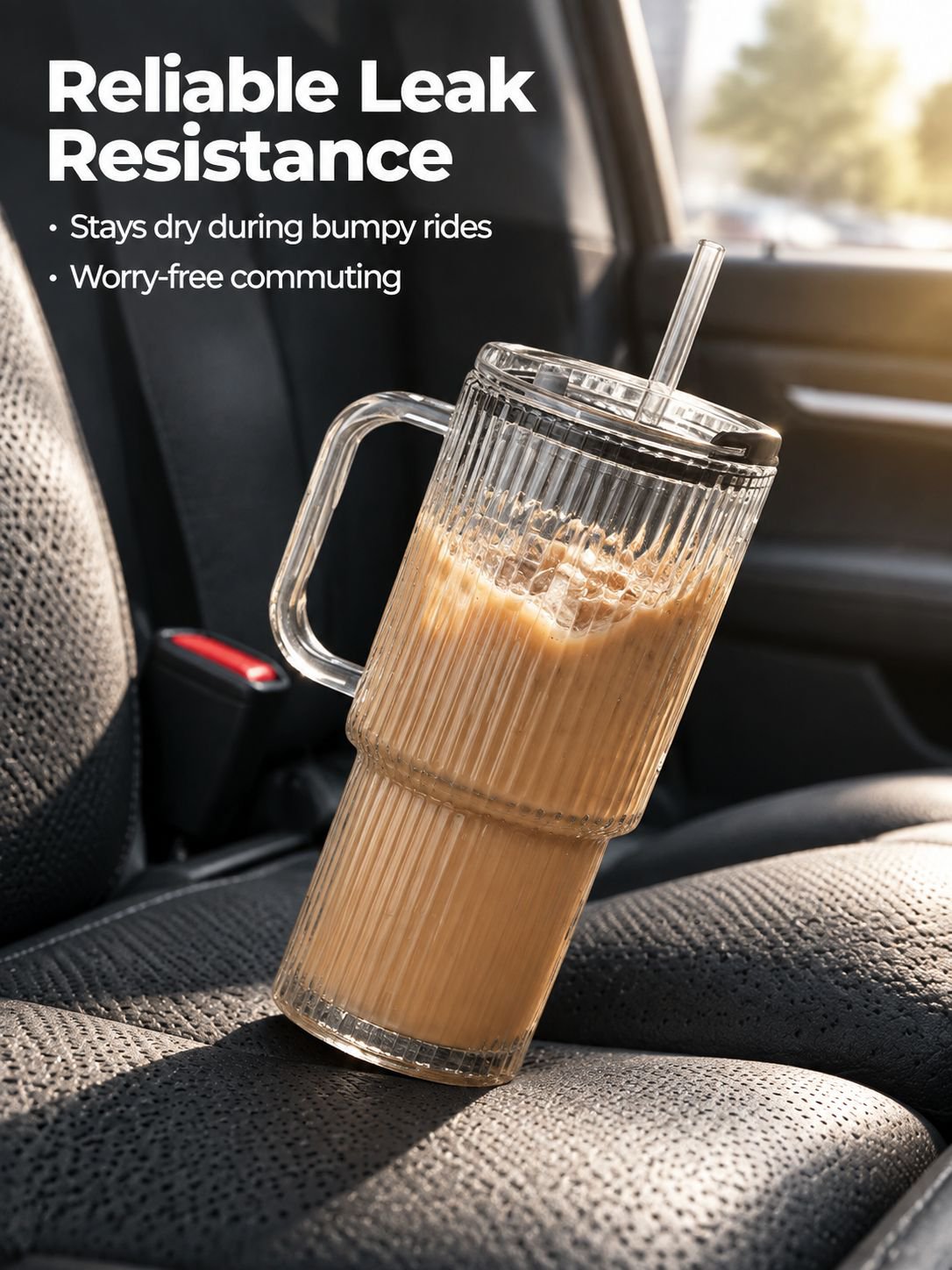 Clear glass tumbler with straw for iced drinks and smoothies
