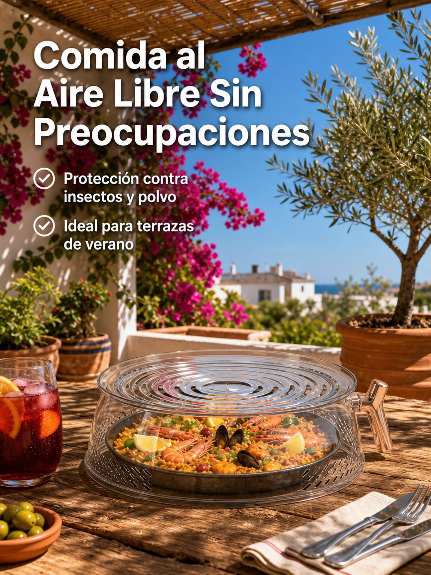Tapa para alimentos repelente de mosquitos, duradera y con aislamiento térmico.