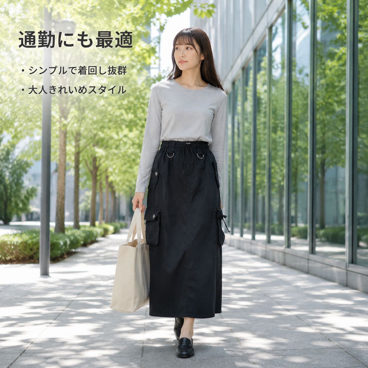 夏新作ハイウエストゆったりAラインブラックワークロングスカート