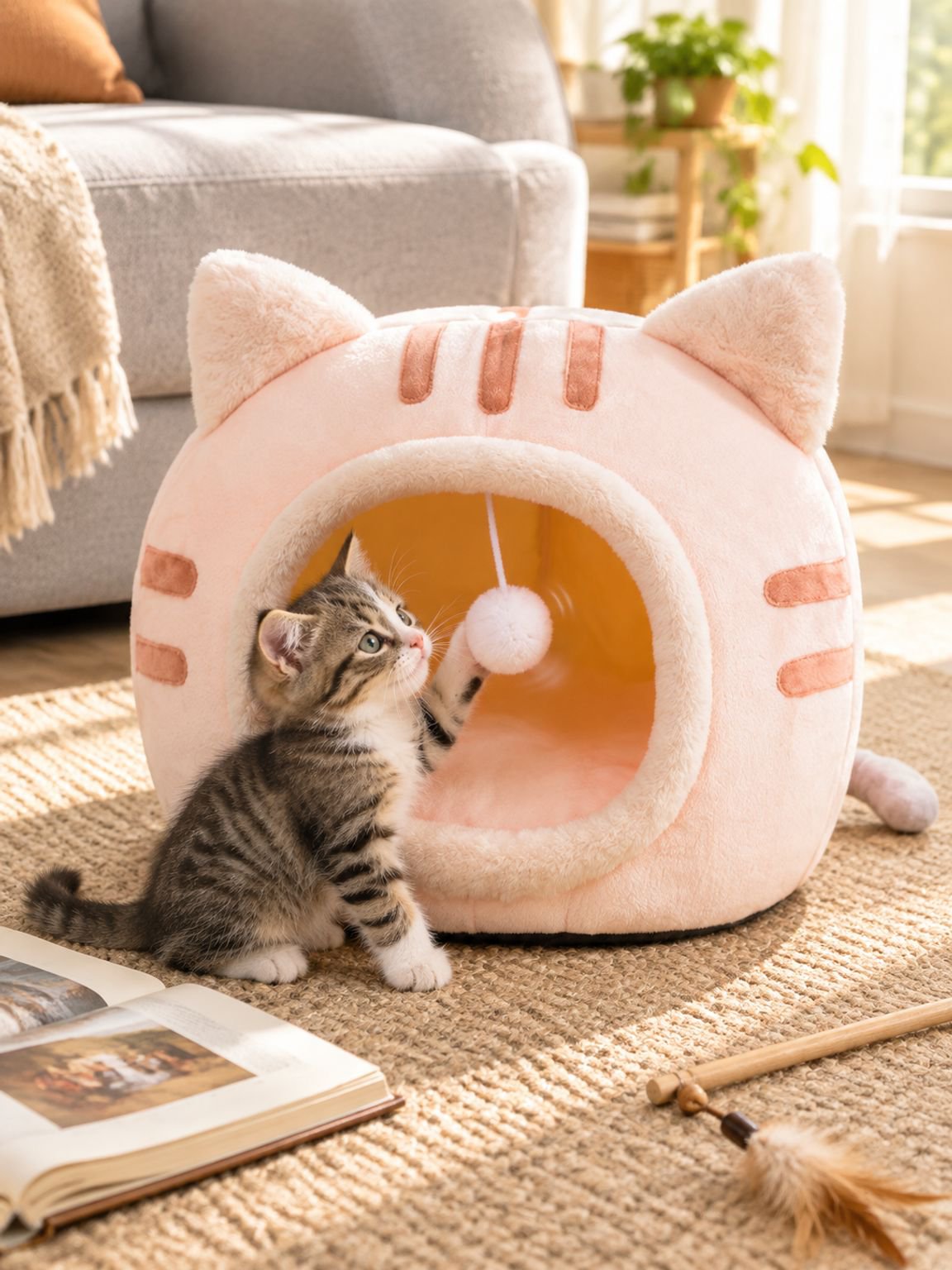 Halboffenes Katzenhaus im Katzen-Design